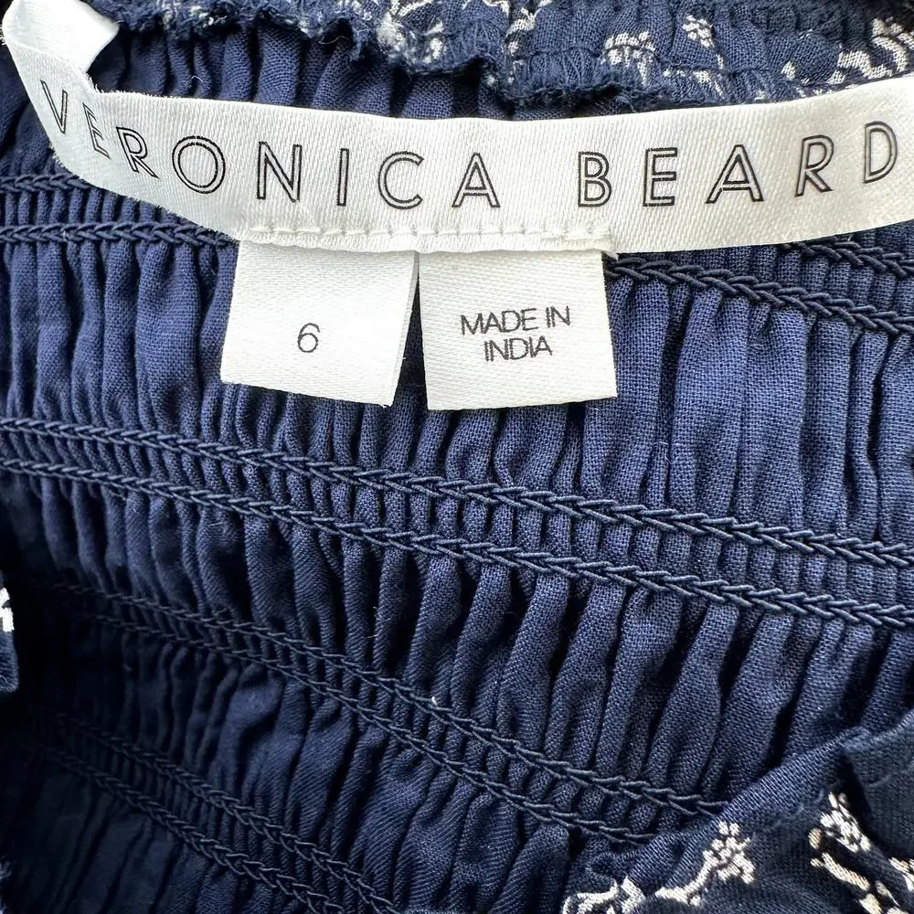 Veronica Beard Verena Dress Midi Smocked Drop Waist Fit Flare Floral Marine 6 - Picture 3 of 6